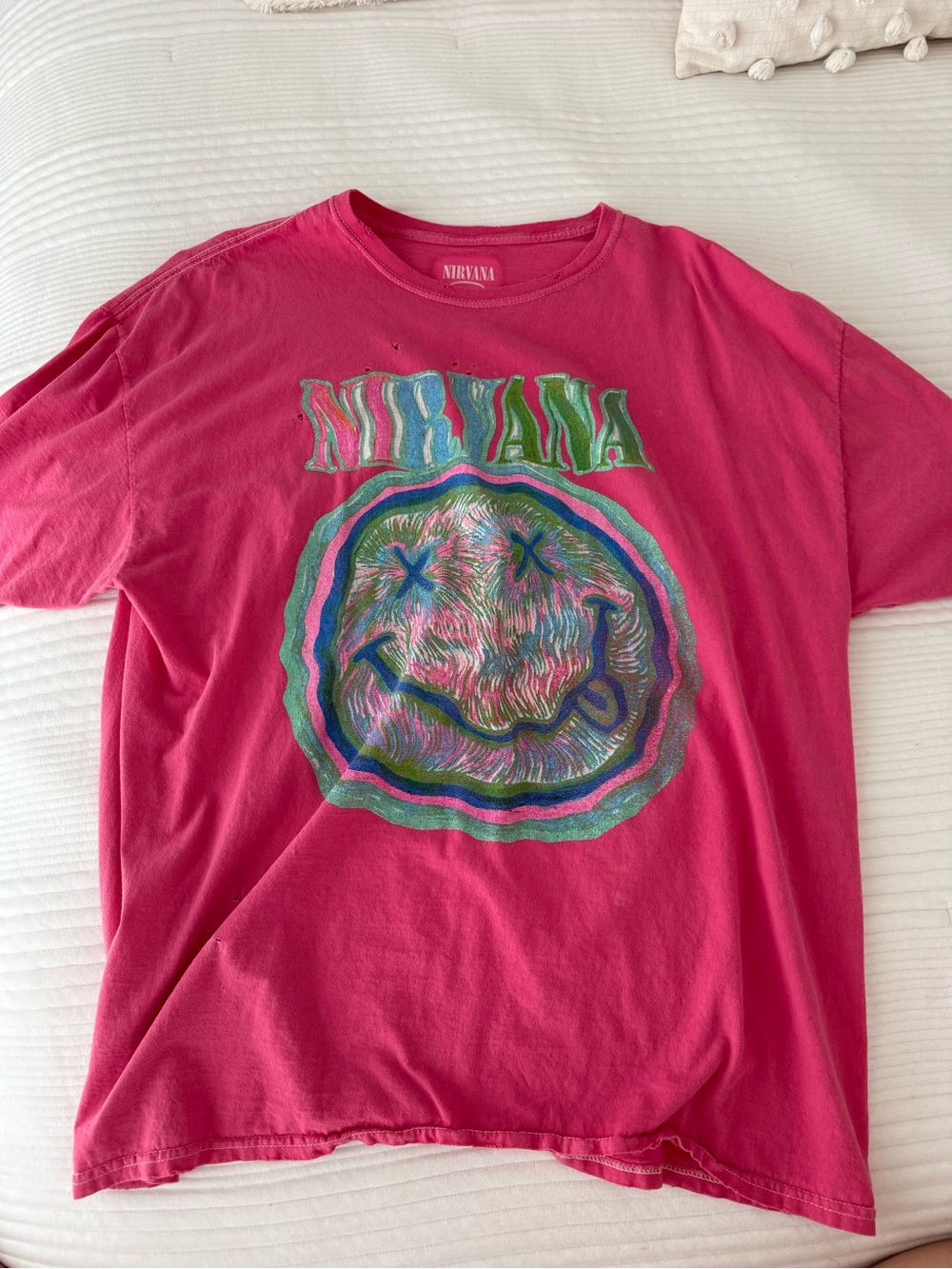 Urban Outfitters NIRVANA Oversized Hot Pink Smiley Face Graphic Tee